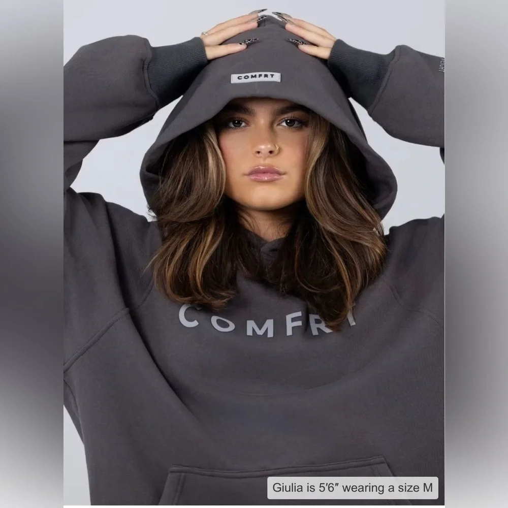 Comfrt Tranquil Hoodie Unisex Lg Charcoal Oversized Heavyweight Kangaroo Pocket - Picture 4 of 12
